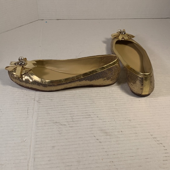 Coach Abigail Gold Sequin Ballet Flats With Logo Charms - Picture 6 of 8